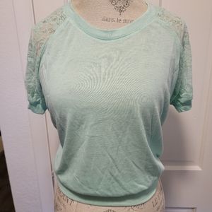 Popular Basics Ladies t-shirt Lace Sleeves Green S